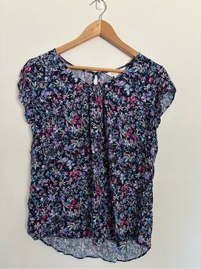 APRICOT Navy Floral Cap-Sleeve Blouse Women’s Size 8